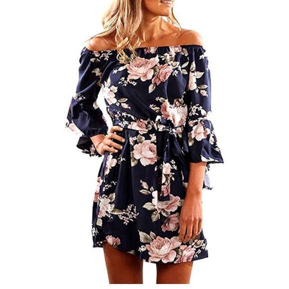 Dresses & Skirts - Blue Floral Dress with sash